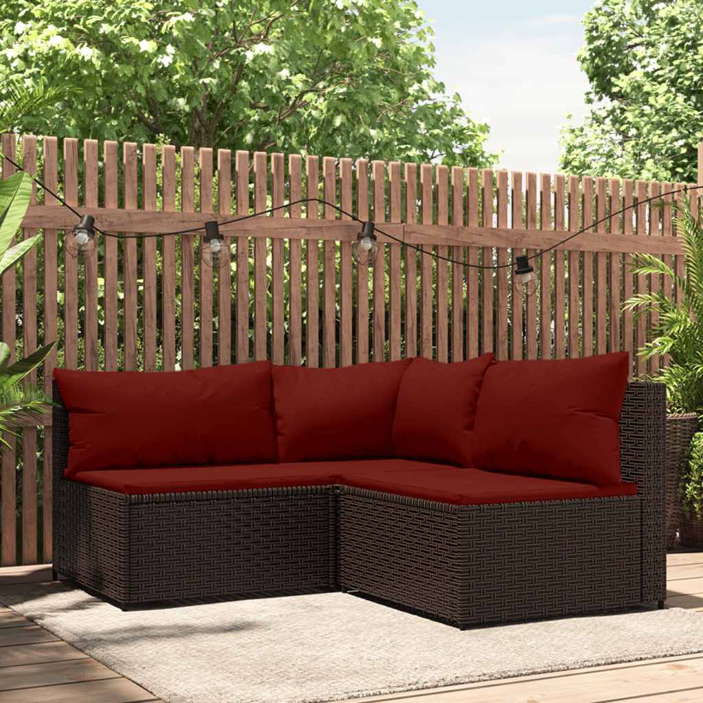 3-delige Loungeset met kussens poly rattan bruin is nu te koop bij PeponiXL, paradijselijk wonen!