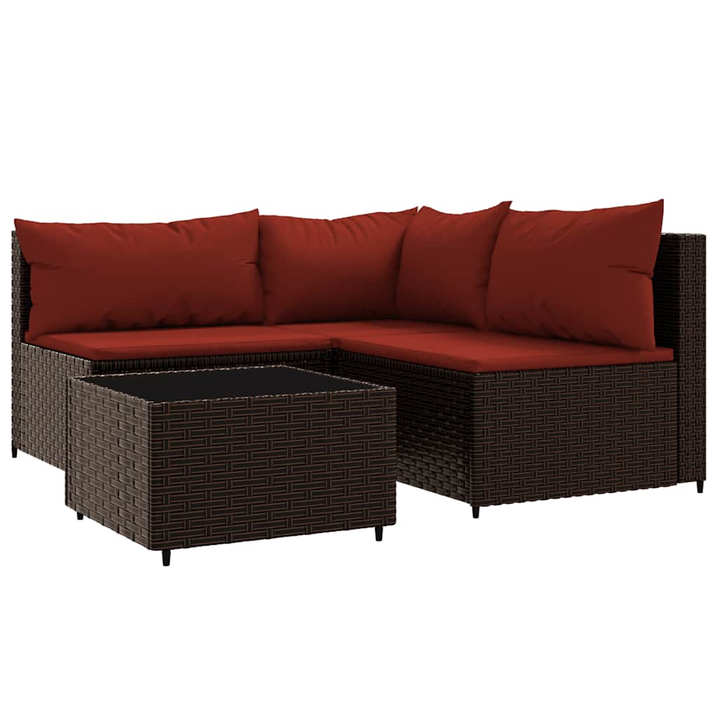 4-delige Loungeset met kussens poly rattan bruin is nu te koop bij PeponiXL, paradijselijk wonen!