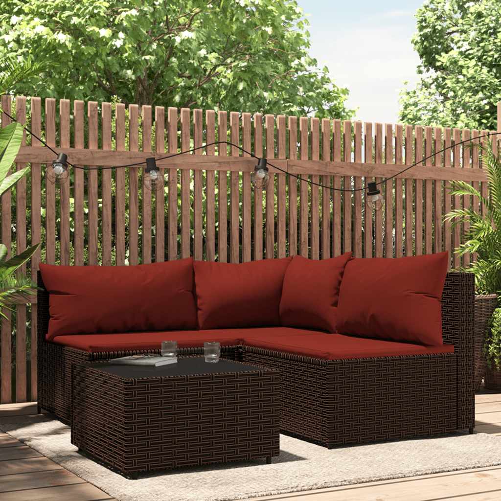4-delige Loungeset met kussens poly rattan bruin is nu te koop bij PeponiXL, paradijselijk wonen!