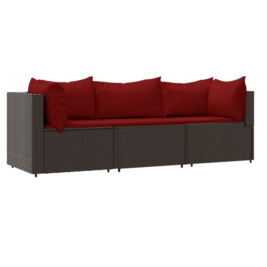3-delige Loungeset met kussens poly rattan bruin is nu te koop bij PeponiXL, paradijselijk wonen!