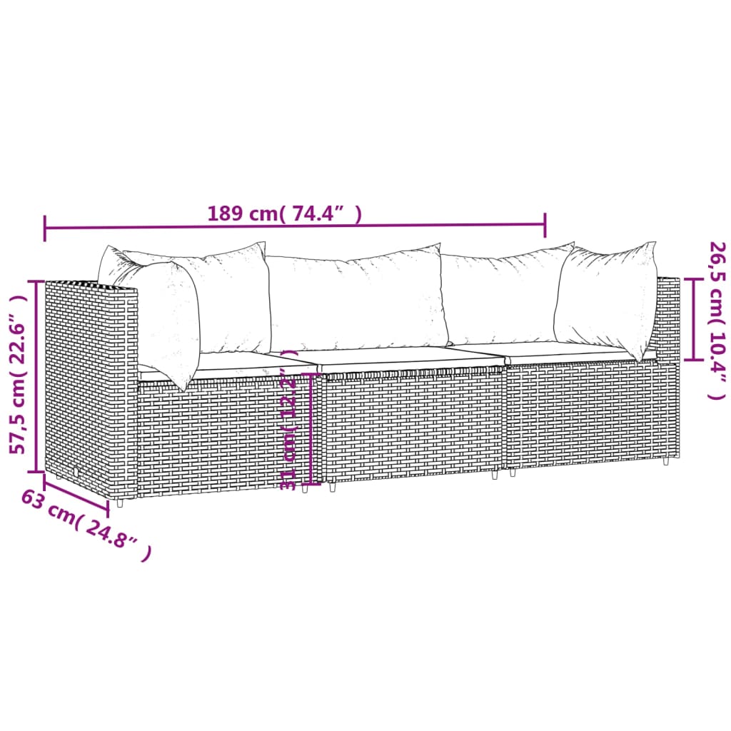 3-delige Loungeset met kussens poly rattan bruin is nu te koop bij PeponiXL, paradijselijk wonen!