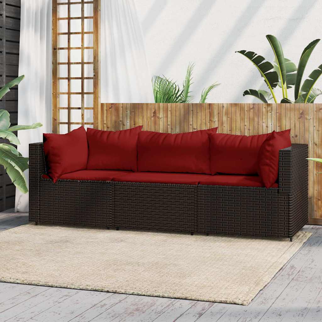 3-delige Loungeset met kussens poly rattan bruin is nu te koop bij PeponiXL, paradijselijk wonen!