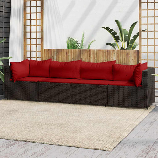 4-delige Loungeset met kussens poly rattan bruin is nu te koop bij PeponiXL, paradijselijk wonen!