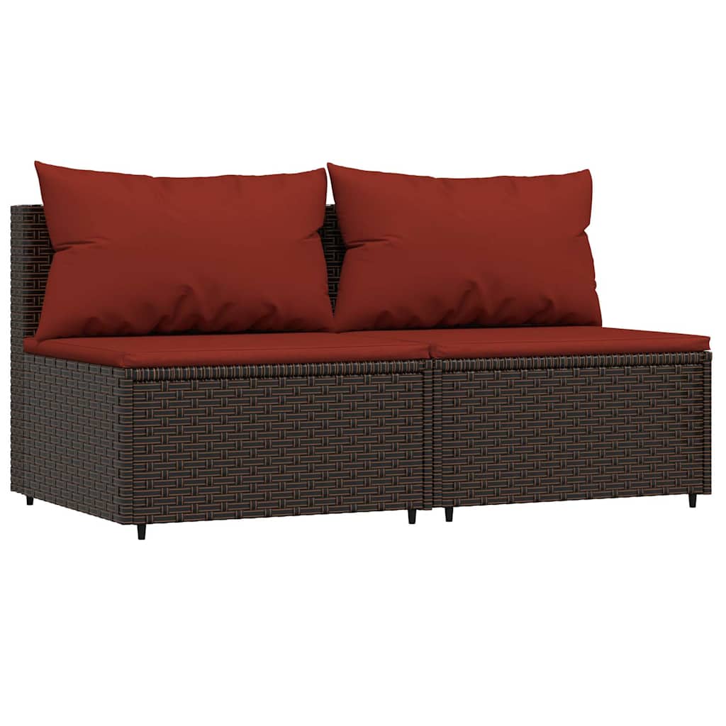 Tuinmiddenbanken met kussens 2 st poly rattan bruin is nu te koop bij PeponiXL, paradijselijk wonen!