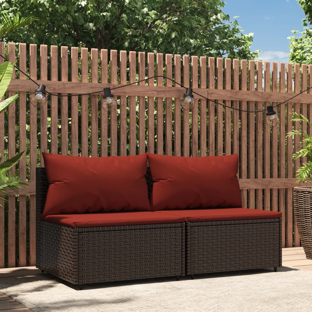 Tuinmiddenbanken met kussens 2 st poly rattan bruin is nu te koop bij PeponiXL, paradijselijk wonen!