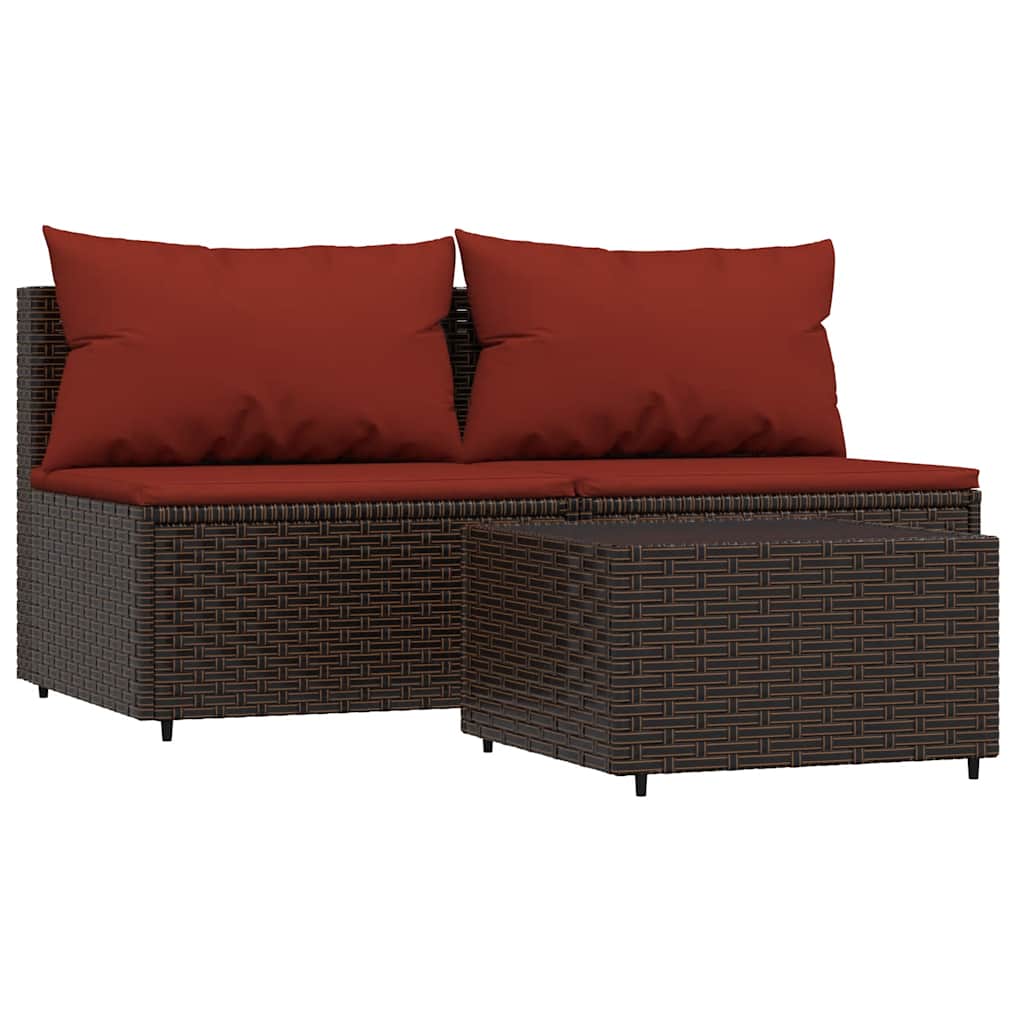3-delige Loungeset met kussens poly rattan bruin is nu te koop bij PeponiXL, paradijselijk wonen!