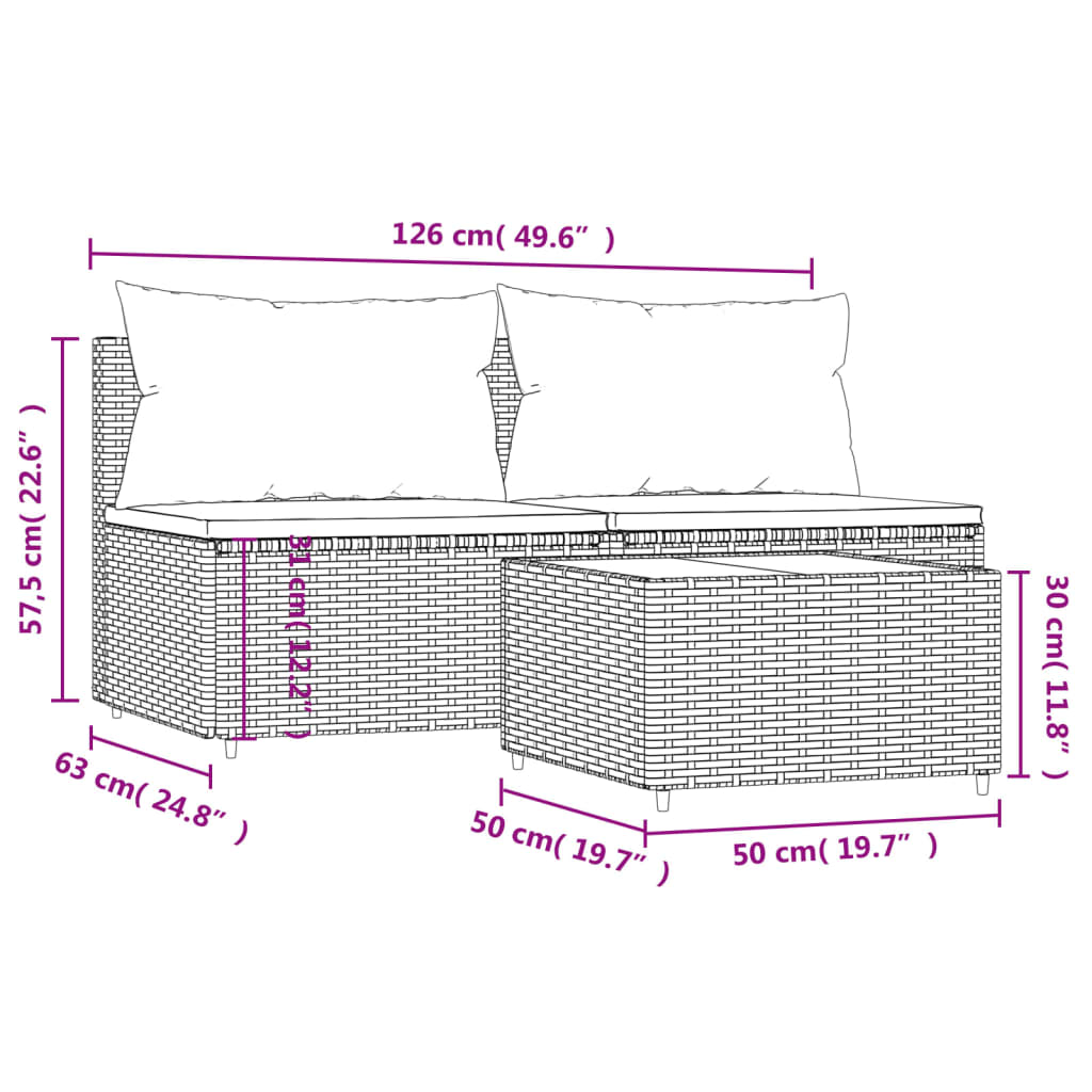 3-delige Loungeset met kussens poly rattan bruin is nu te koop bij PeponiXL, paradijselijk wonen!