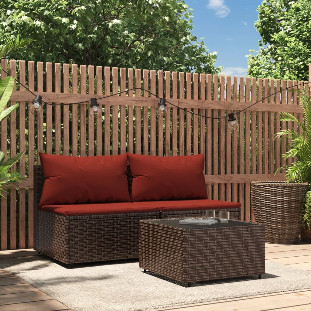 3-delige Loungeset met kussens poly rattan bruin is nu te koop bij PeponiXL, paradijselijk wonen!