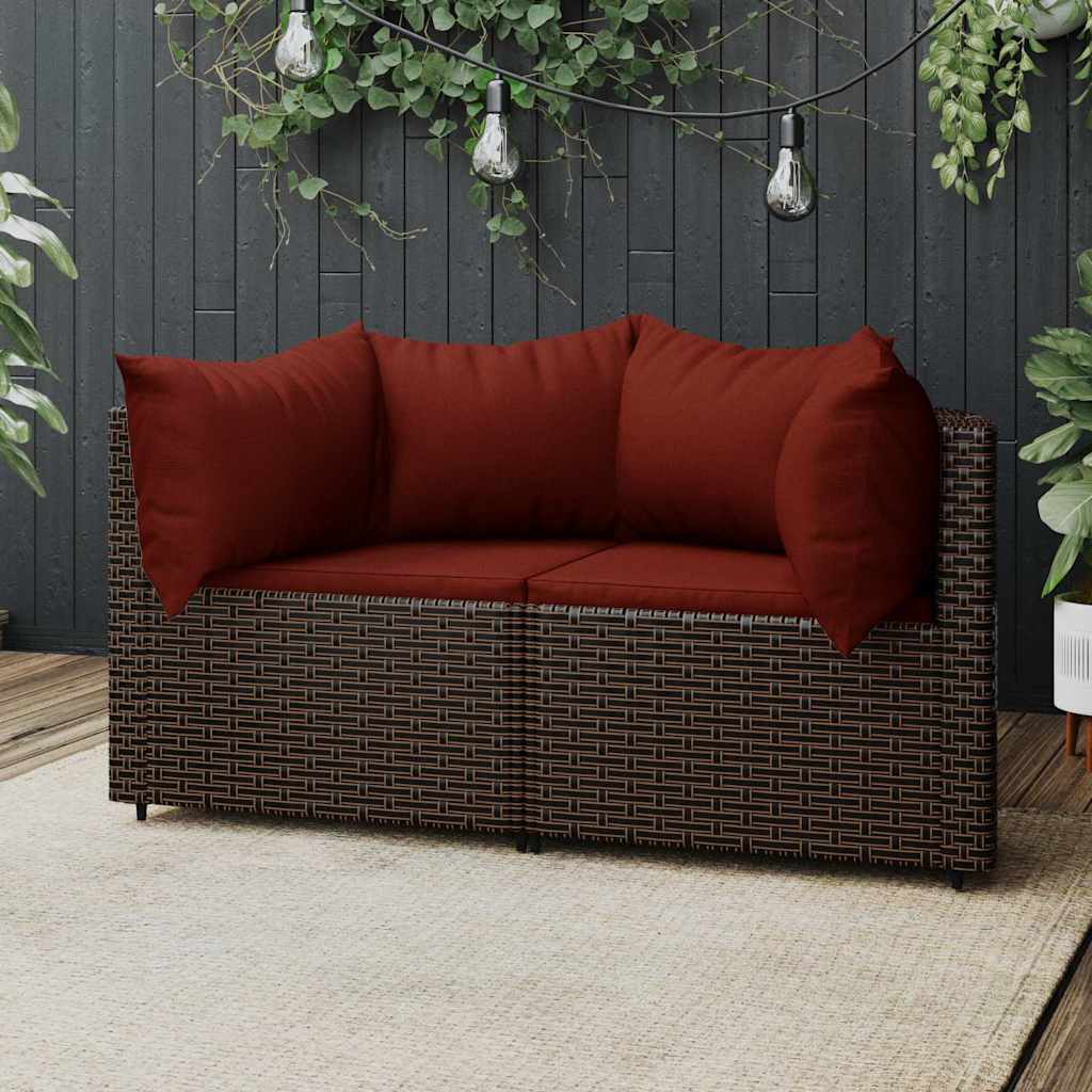 Tuinhoekbanken met kussens 2 st poly rattan bruin is nu te koop bij PeponiXL, paradijselijk wonen!