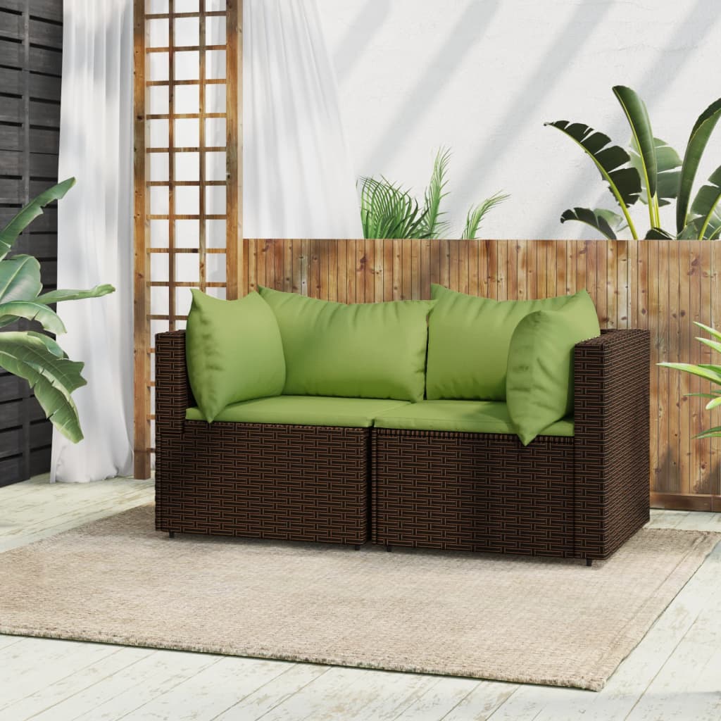 Tuinhoekbanken met kussens 2 st poly rattan bruin is nu te koop bij PeponiXL, paradijselijk wonen!