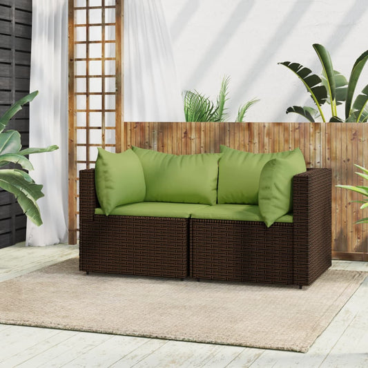 Tuinhoekbanken met kussens 2 st poly rattan bruin is nu te koop bij PeponiXL, paradijselijk wonen!