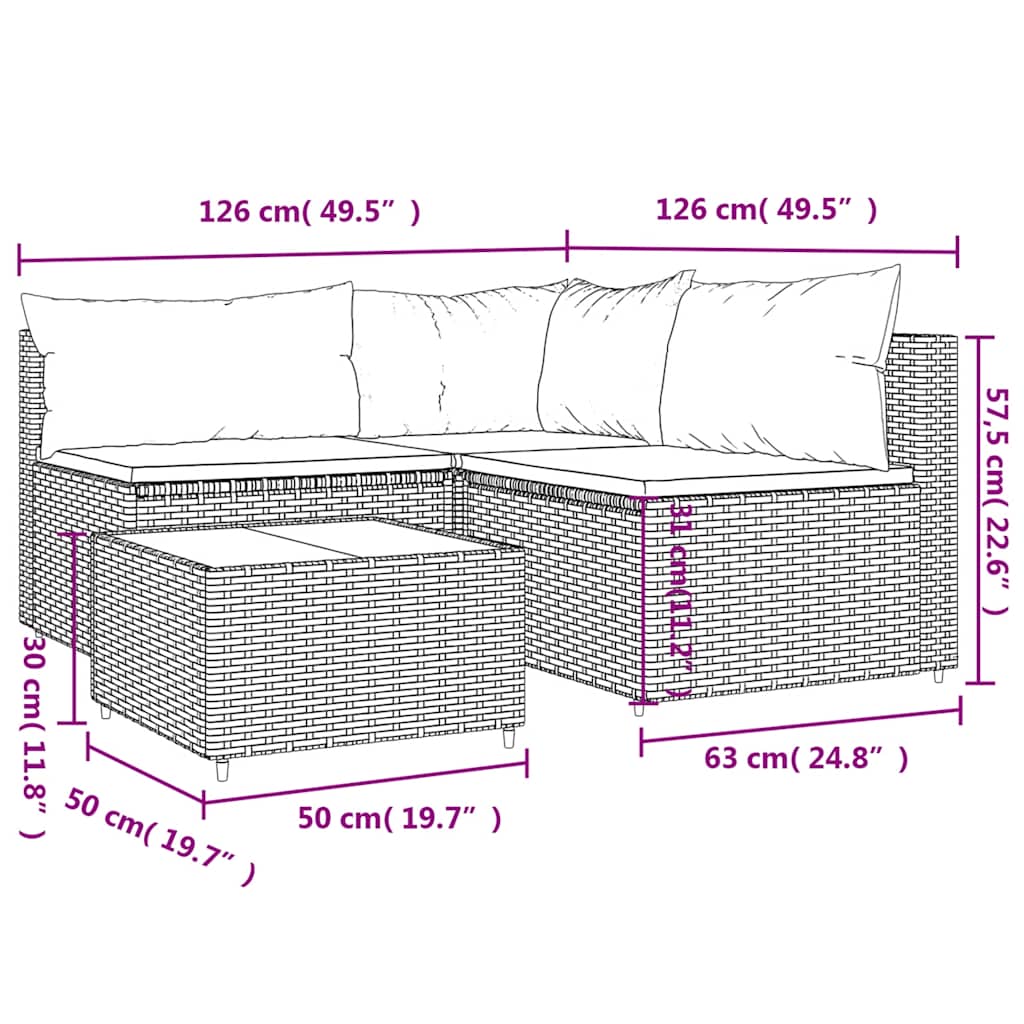 4-delige Loungeset met kussens poly rattan bruin is nu te koop bij PeponiXL, paradijselijk wonen!