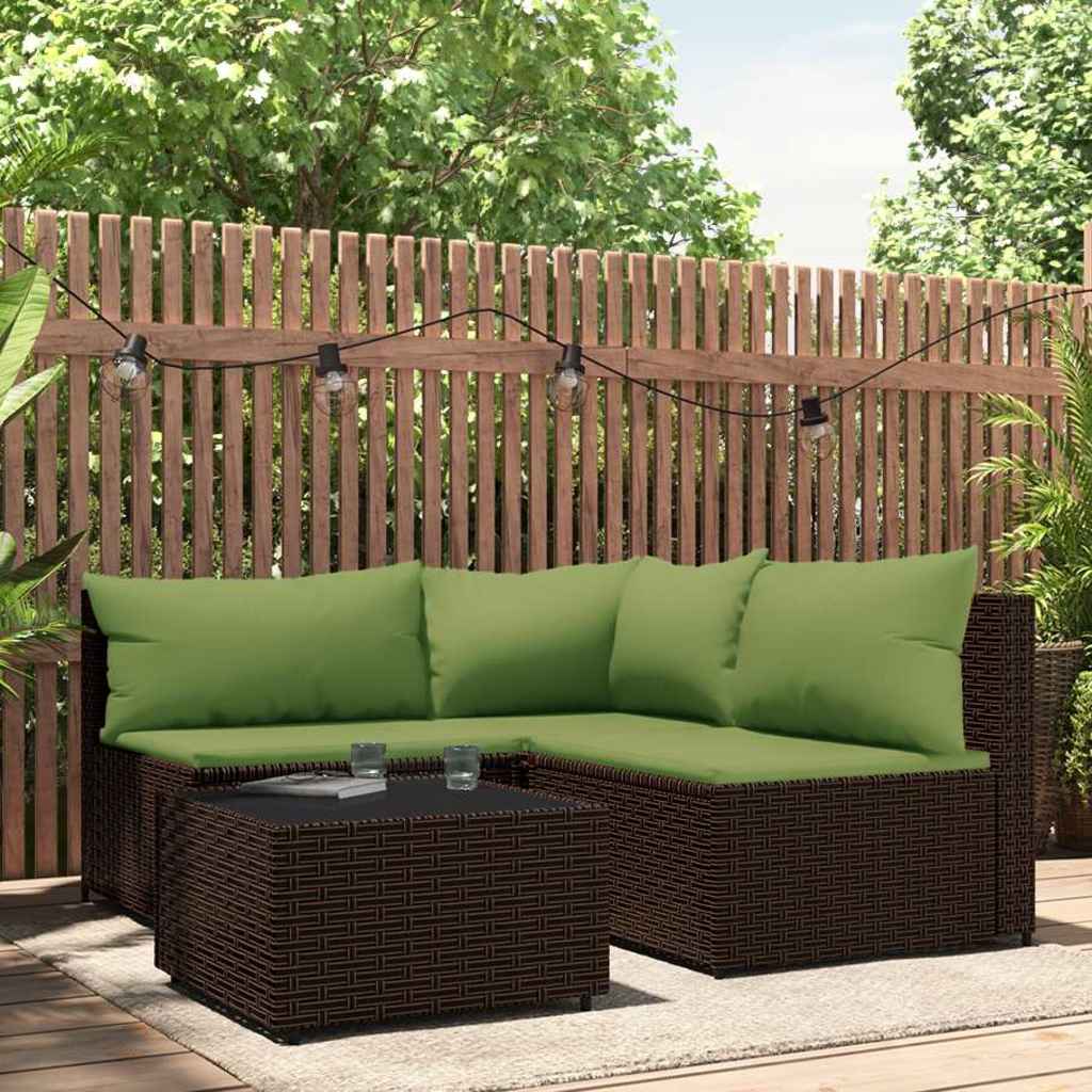 4-delige Loungeset met kussens poly rattan bruin is nu te koop bij PeponiXL, paradijselijk wonen!