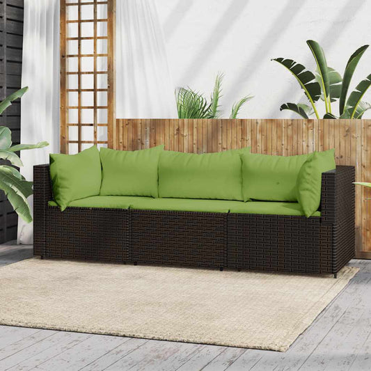 3-delige Loungeset met kussens poly rattan bruin is nu te koop bij PeponiXL, paradijselijk wonen!