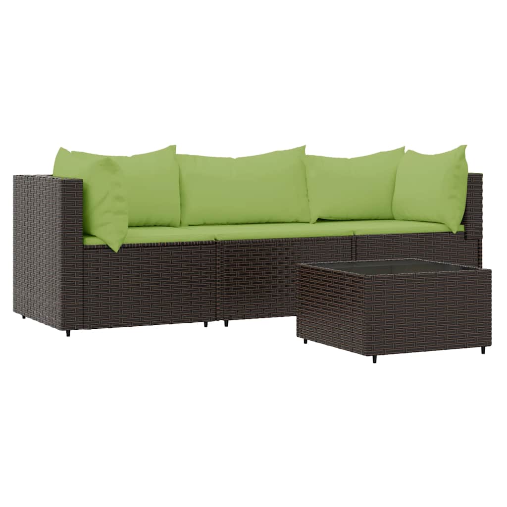 4-delige Loungeset met kussens poly rattan bruin is nu te koop bij PeponiXL, paradijselijk wonen!
