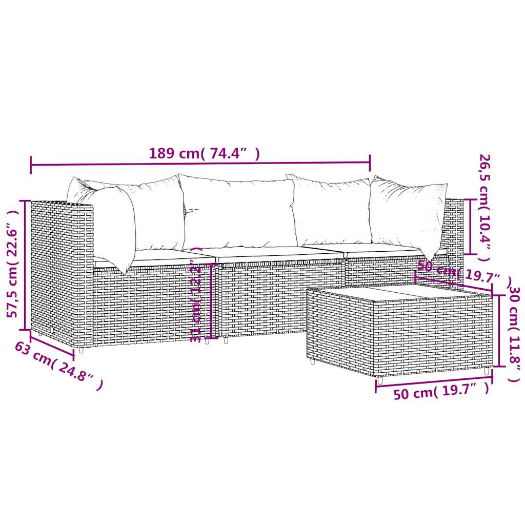 4-delige Loungeset met kussens poly rattan bruin is nu te koop bij PeponiXL, paradijselijk wonen!