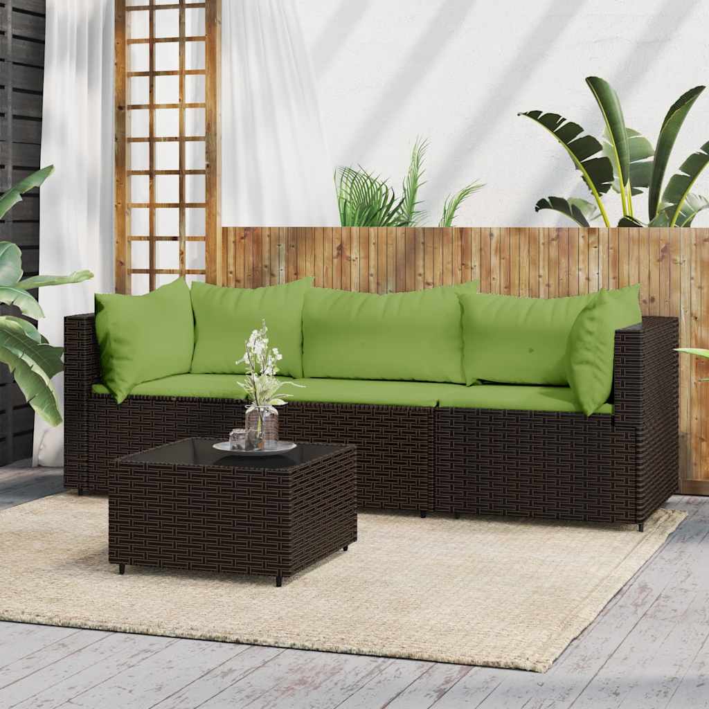4-delige Loungeset met kussens poly rattan bruin is nu te koop bij PeponiXL, paradijselijk wonen!