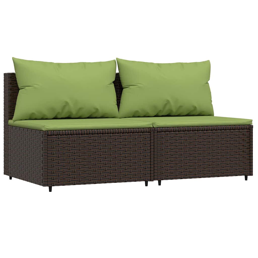 Tuinmiddenbanken met kussens 2 st poly rattan bruin is nu te koop bij PeponiXL, paradijselijk wonen!