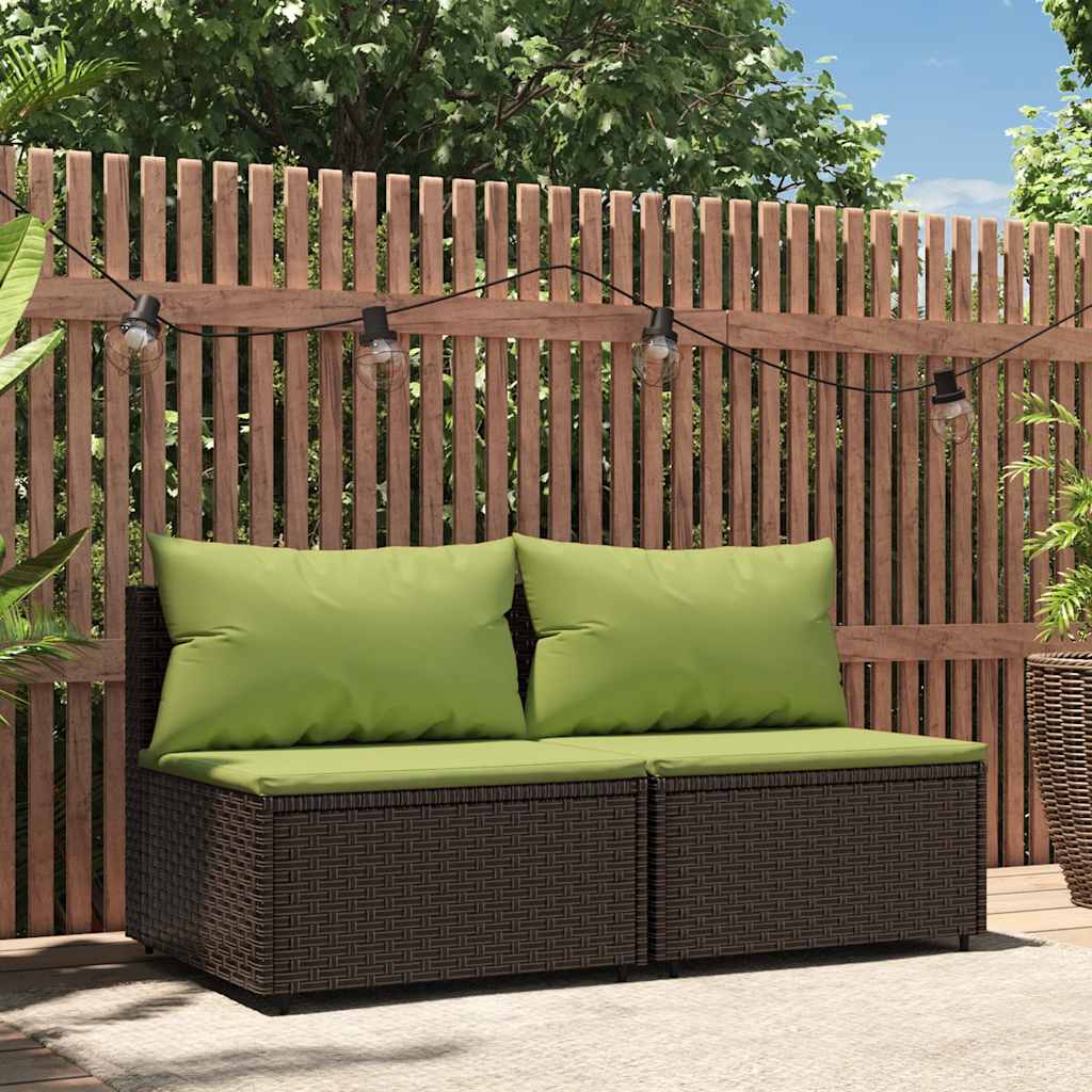 Tuinmiddenbanken met kussens 2 st poly rattan bruin is nu te koop bij PeponiXL, paradijselijk wonen!