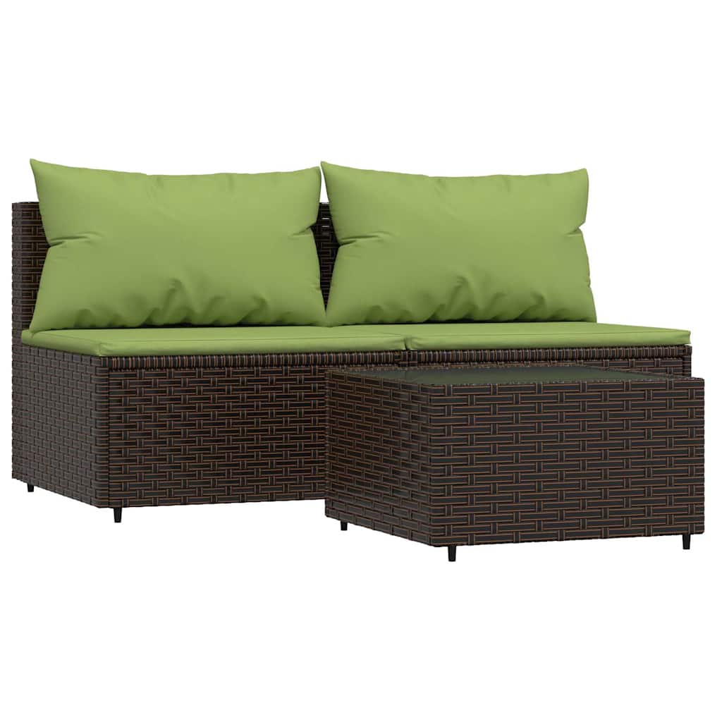 3-delige Loungeset met kussens poly rattan bruin is nu te koop bij PeponiXL, paradijselijk wonen!