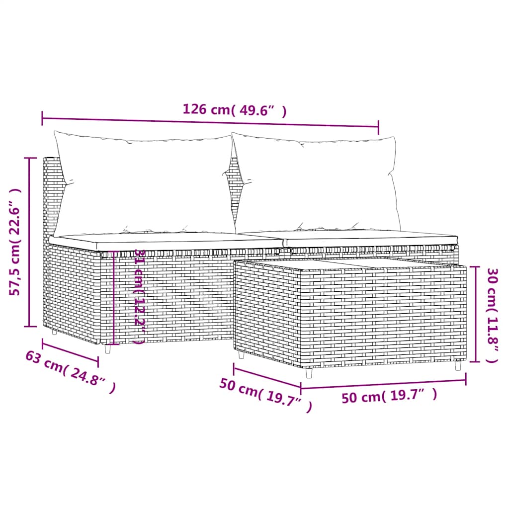 3-delige Loungeset met kussens poly rattan bruin is nu te koop bij PeponiXL, paradijselijk wonen!