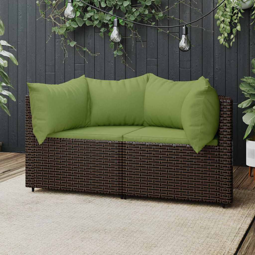 Tuinhoekbanken met kussens 2 st poly rattan bruin is nu te koop bij PeponiXL, paradijselijk wonen!