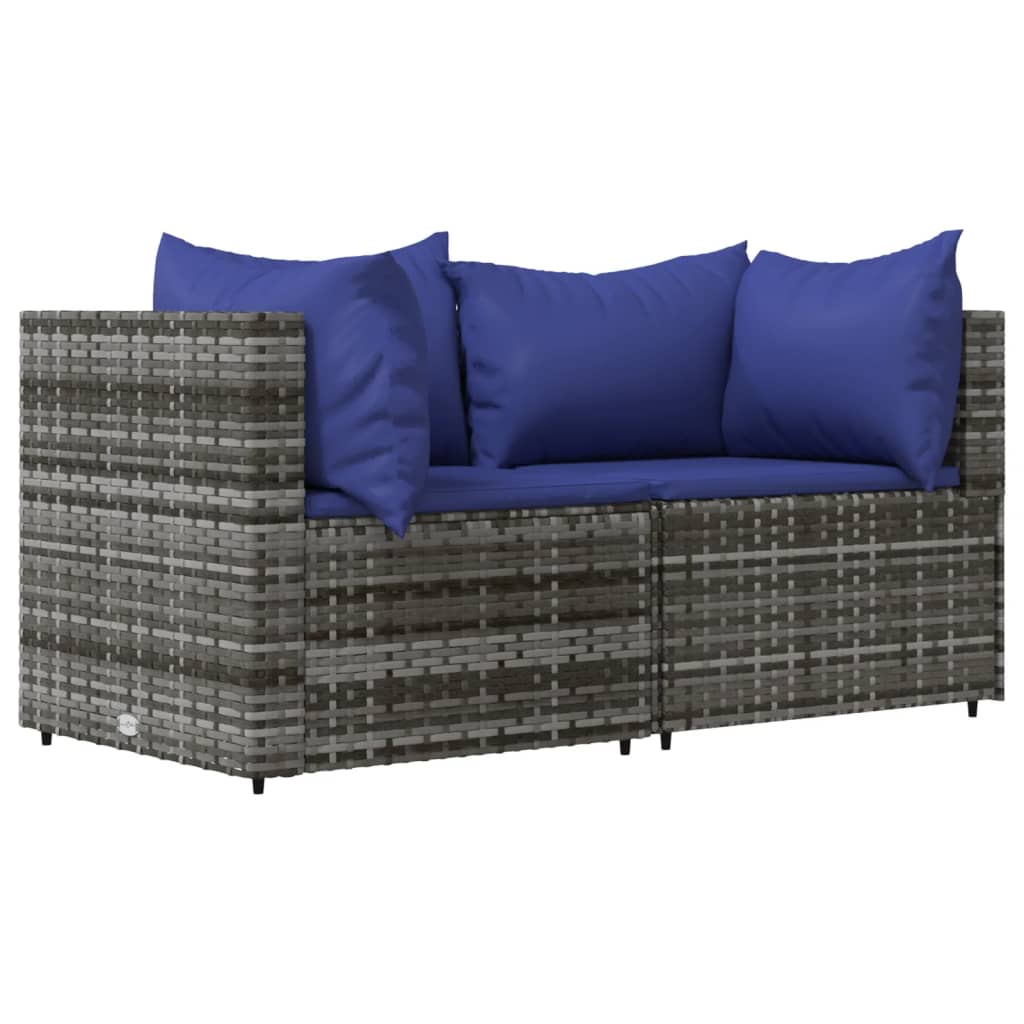 Tuinhoekbanken met kussens 2 st poly rattan grijs is nu te koop bij PeponiXL, paradijselijk wonen!