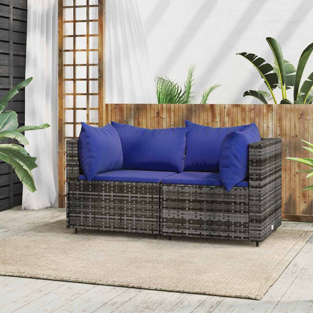 Tuinhoekbanken met kussens 2 st poly rattan grijs is nu te koop bij PeponiXL, paradijselijk wonen!