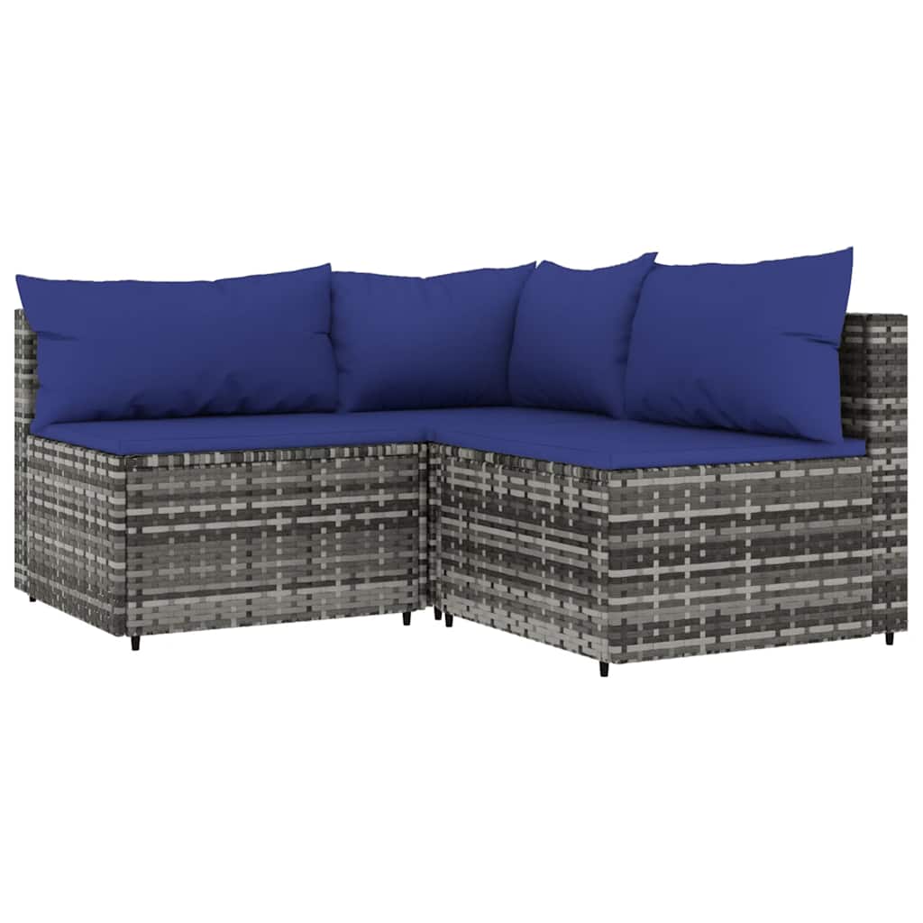 3-delige Loungeset met kussens poly rattan grijs is nu te koop bij PeponiXL, paradijselijk wonen!