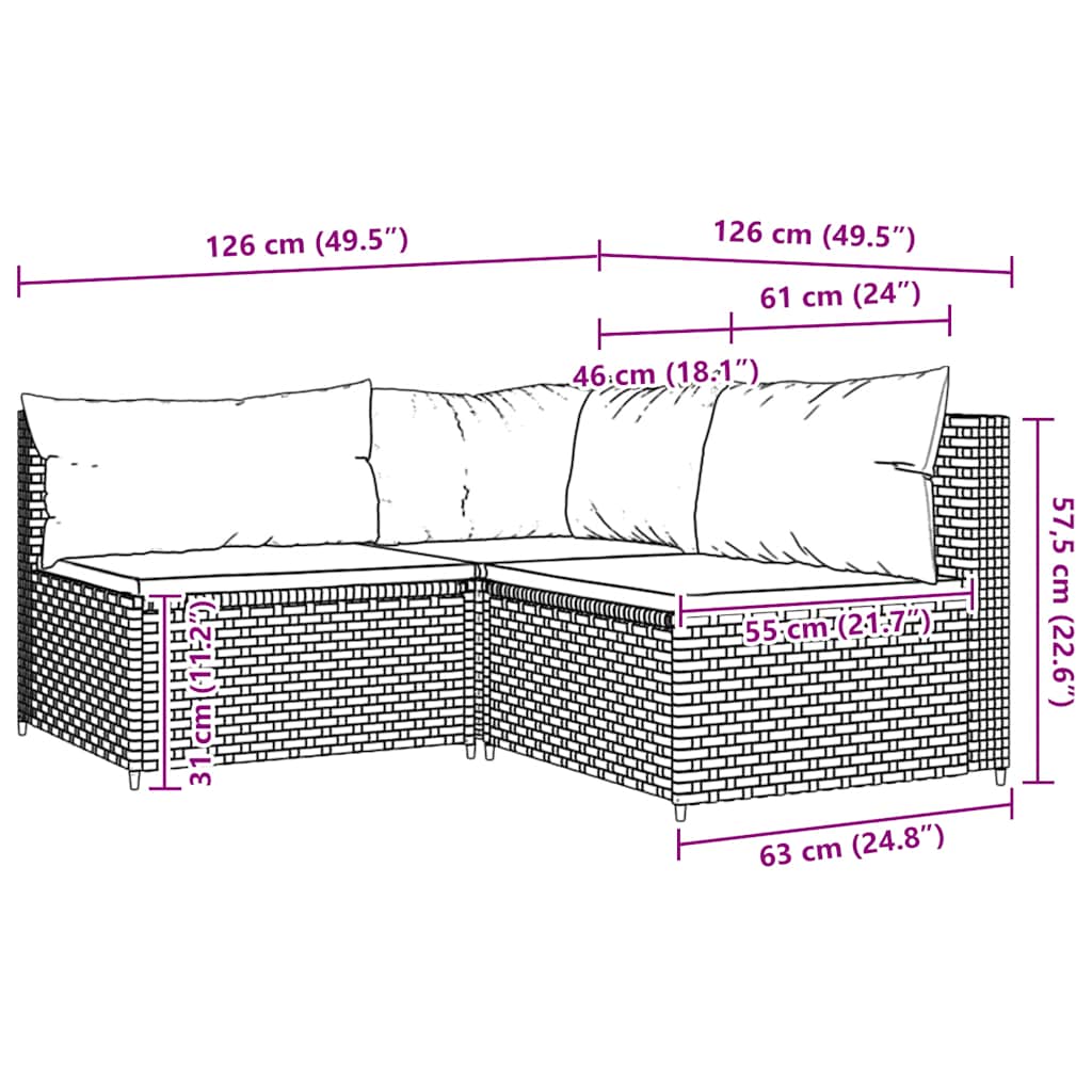 3-delige Loungeset met kussens poly rattan grijs is nu te koop bij PeponiXL, paradijselijk wonen!
