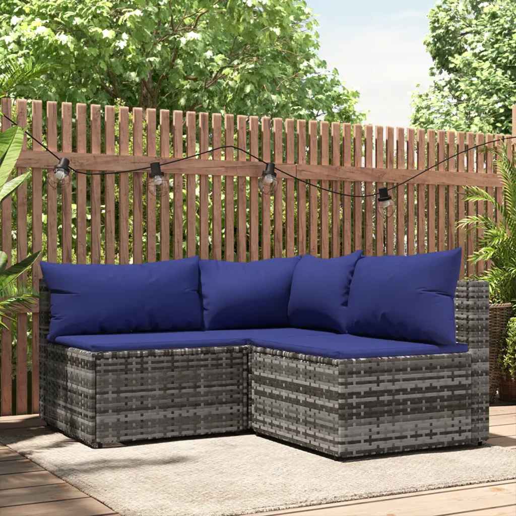 3-delige Loungeset met kussens poly rattan grijs is nu te koop bij PeponiXL, paradijselijk wonen!
