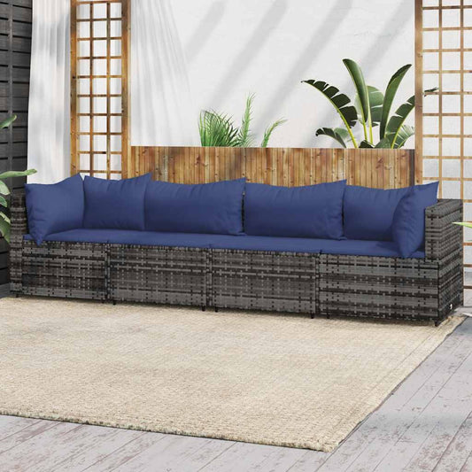 4-delige Loungeset met kussens poly rattan grijs is nu te koop bij PeponiXL, paradijselijk wonen!