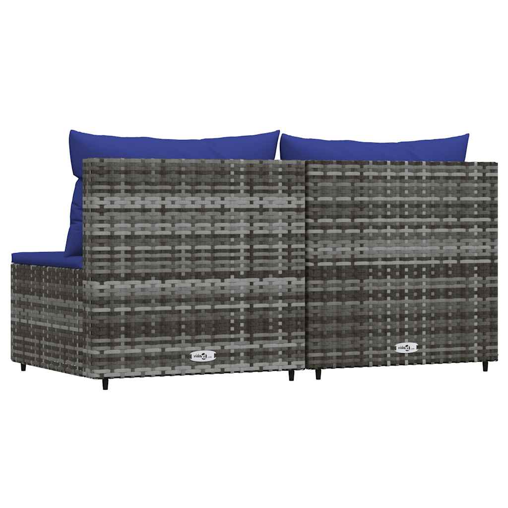 Tuinmiddenbank met kussens 2 st poly rattan grijs is nu te koop bij PeponiXL, paradijselijk wonen!