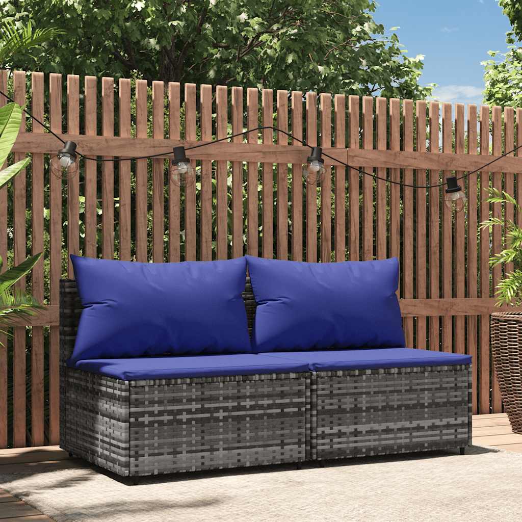 Tuinmiddenbank met kussens 2 st poly rattan grijs is nu te koop bij PeponiXL, paradijselijk wonen!