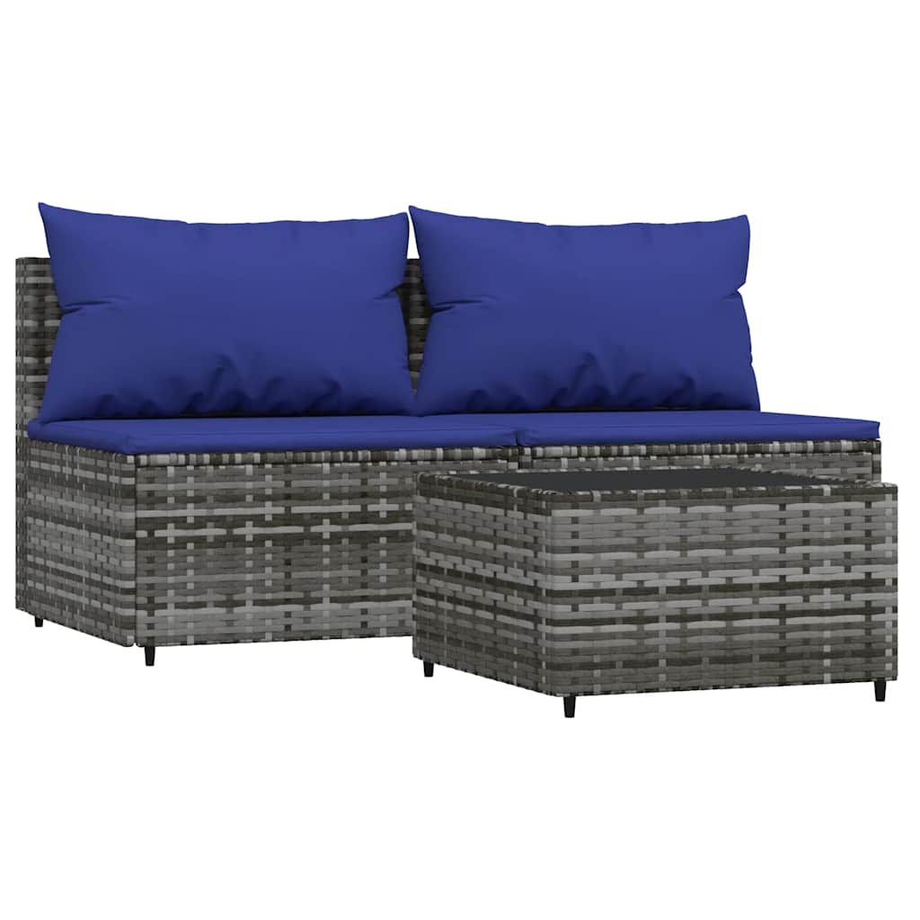 3-delige Loungeset met kussens poly rattan grijs is nu te koop bij PeponiXL, paradijselijk wonen!