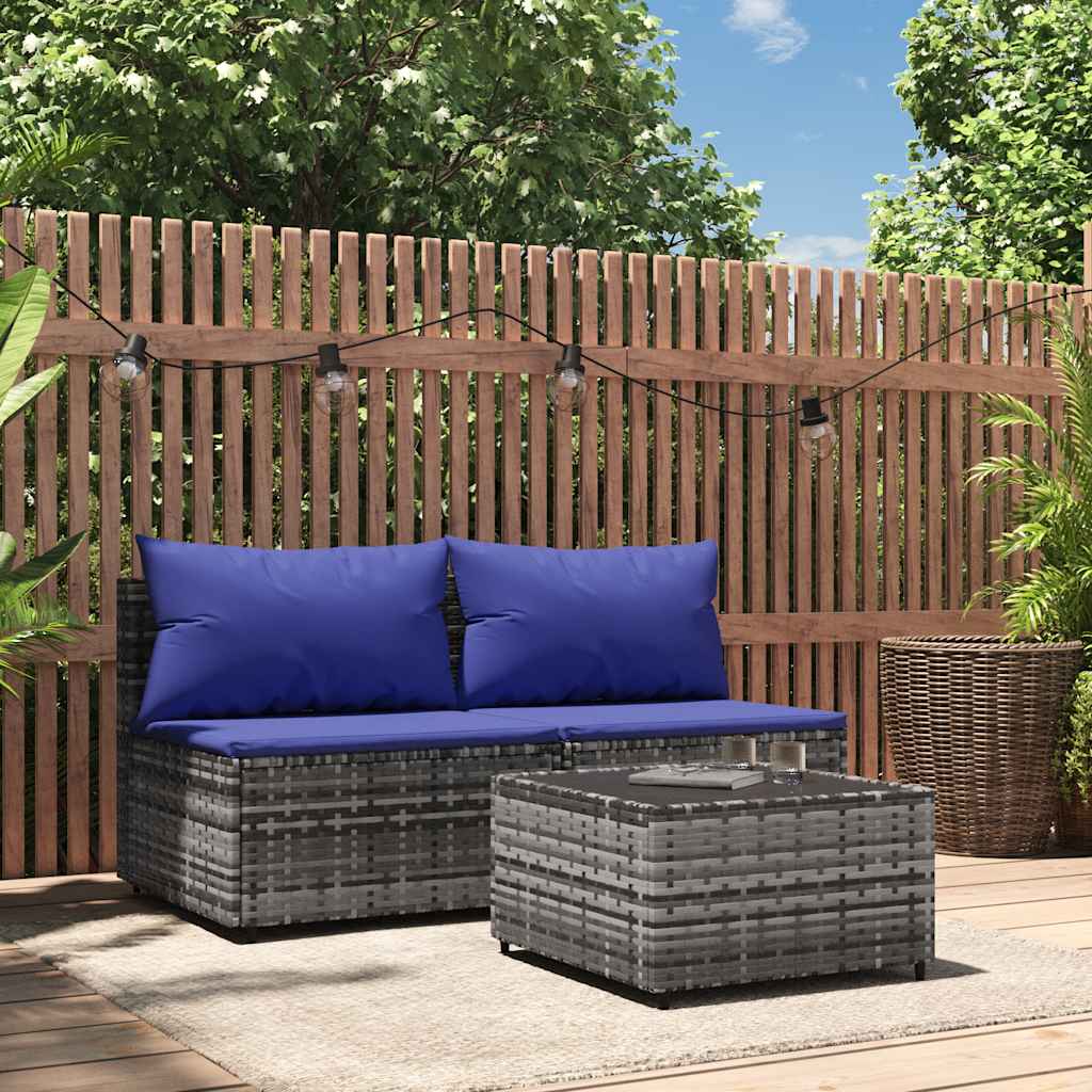 3-delige Loungeset met kussens poly rattan grijs is nu te koop bij PeponiXL, paradijselijk wonen!