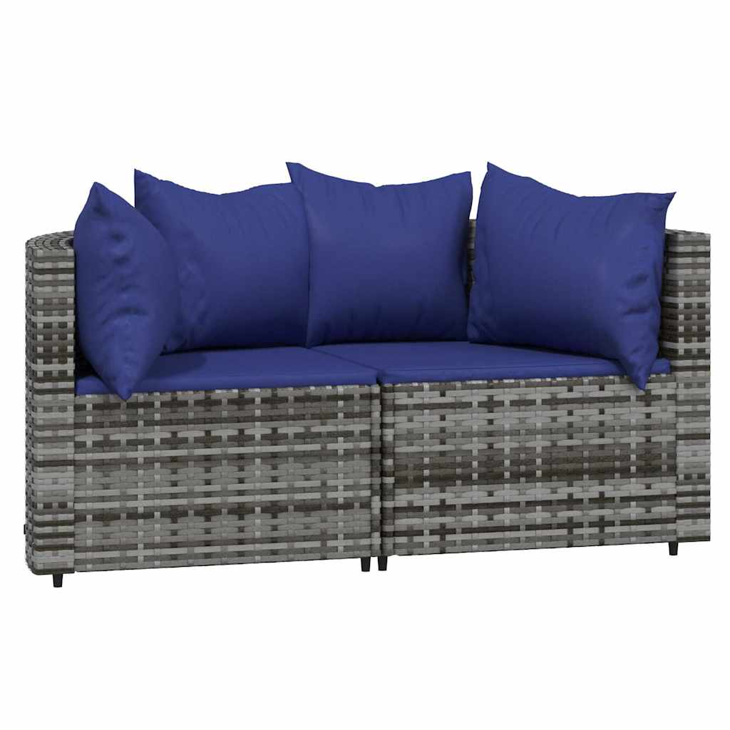 Tuinhoekbanken met kussens 2 st poly rattan grijs is nu te koop bij PeponiXL, paradijselijk wonen!