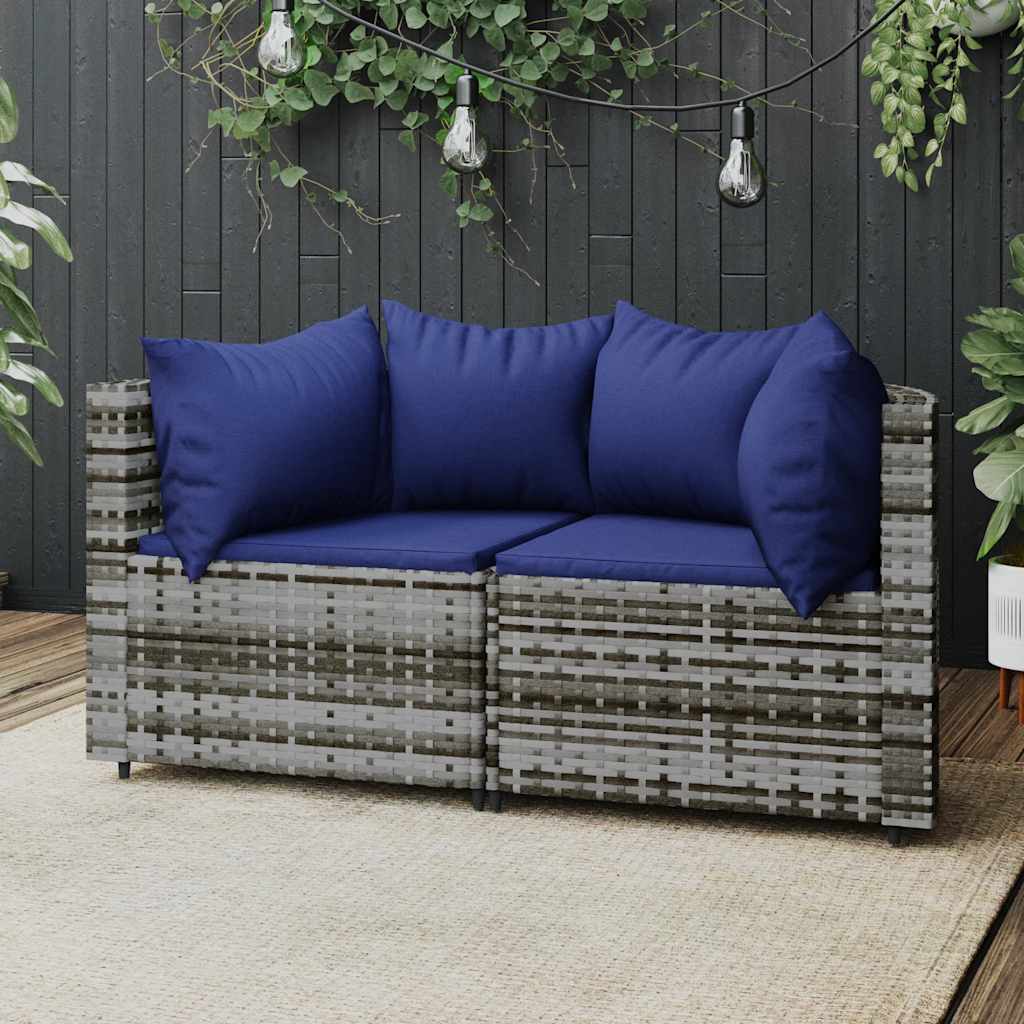 Tuinhoekbanken met kussens 2 st poly rattan grijs is nu te koop bij PeponiXL, paradijselijk wonen!