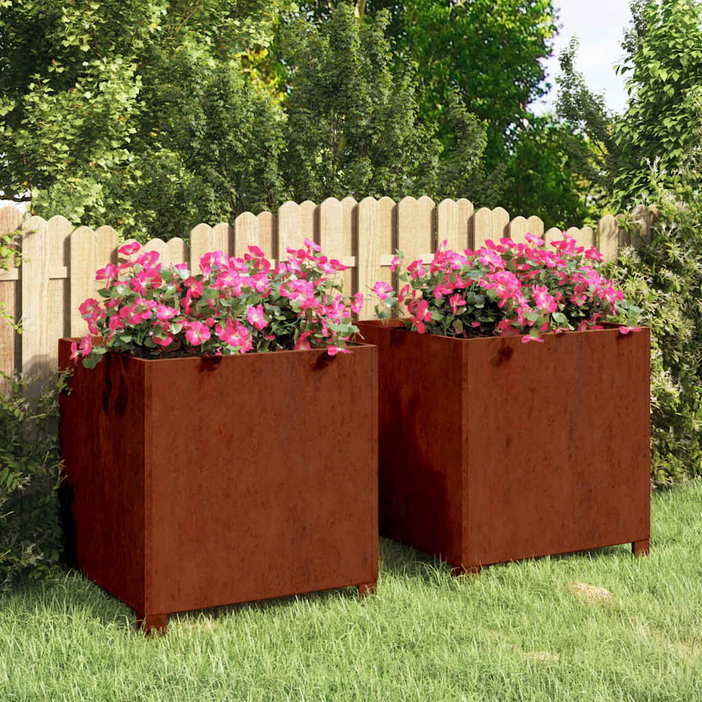 Plantenbakken met poten 2 st roestig 50x50x50 cm cortenstaal is nu te koop bij PeponiXL, paradijselijk wonen!