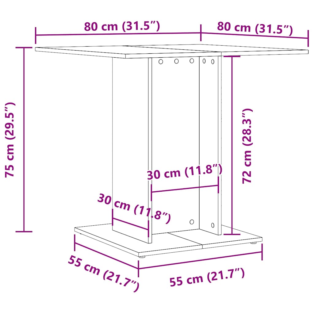 Eettafel 80x80x75 cm bewerkt hout grijs sonoma eikenkleurig is nu te koop bij PeponiXL, paradijselijk wonen!