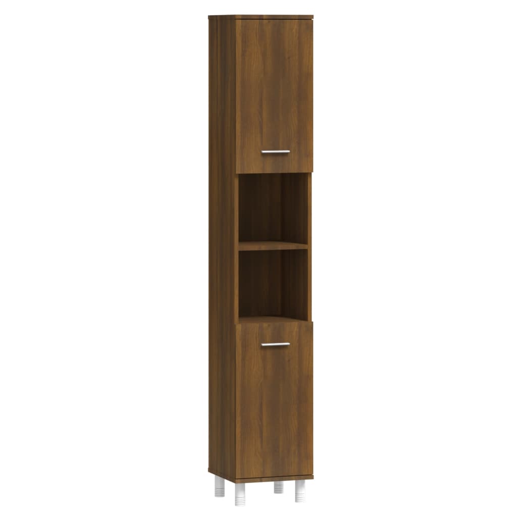 Badkamerkast 30x30x179 cm bewerkt hout bruin eikenkleur is nu te koop bij PeponiXL, paradijselijk wonen!