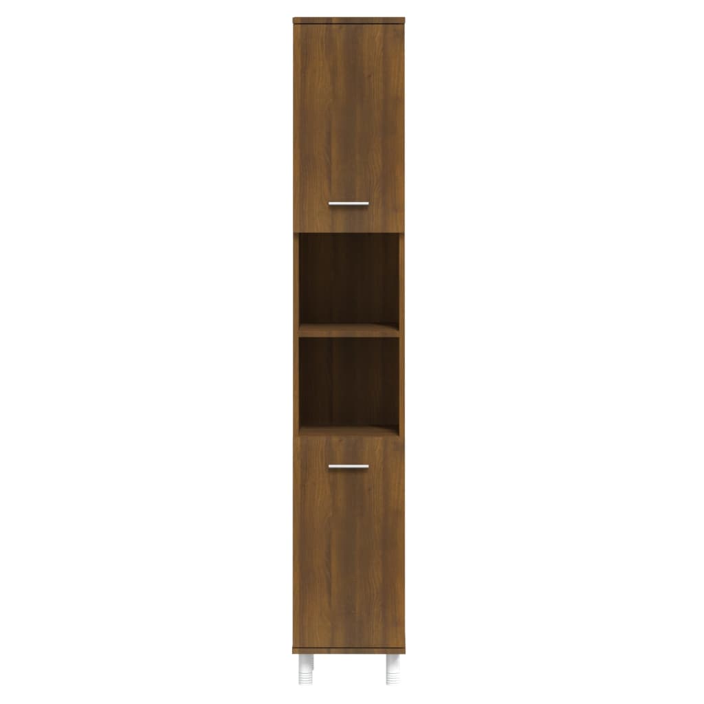Badkamerkast 30x30x179 cm bewerkt hout bruin eikenkleur is nu te koop bij PeponiXL, paradijselijk wonen!
