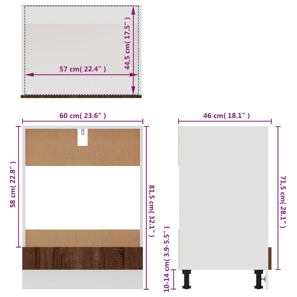 Ovenkast Lyon 60x46x81,5 cm bewerkt hout bruin eikenkleur is nu te koop bij PeponiXL, paradijselijk wonen!