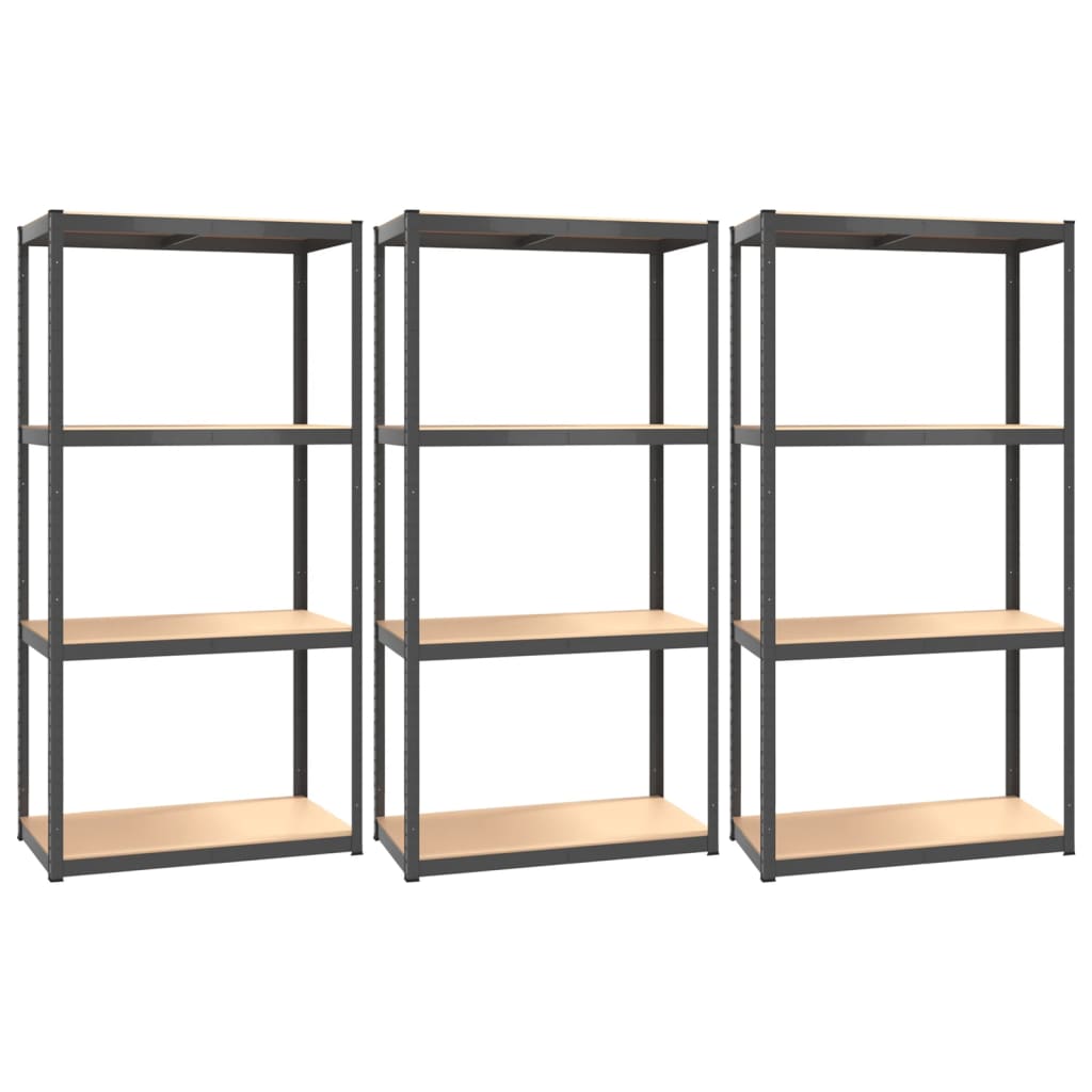 Opbergrek 4-laags 3 st staal & bewerkt hout antracietkleurig