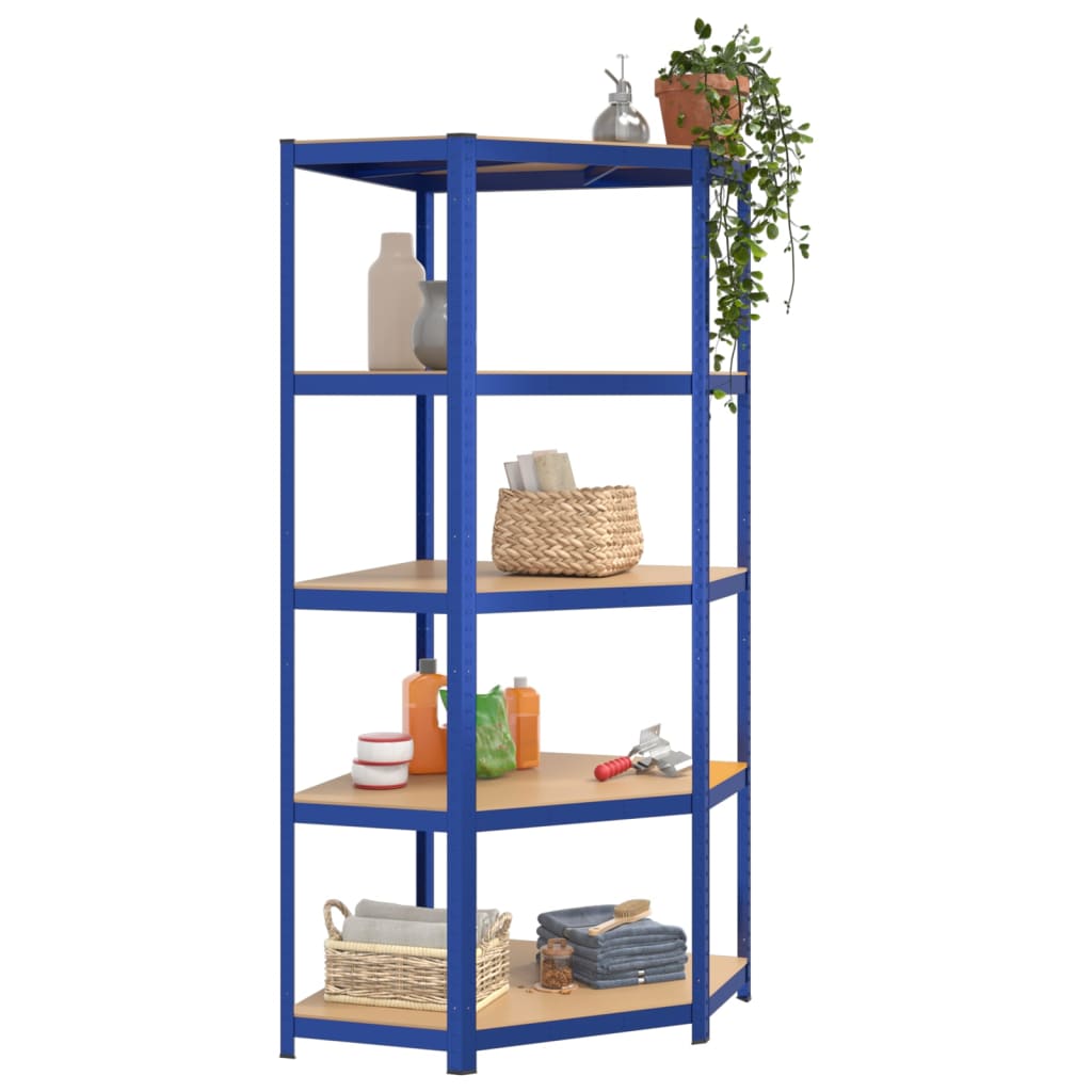 Opbergrek 5-laags 2 st staal & bewerkt hout blauw is nu te koop bij PeponiXL, paradijselijk wonen!