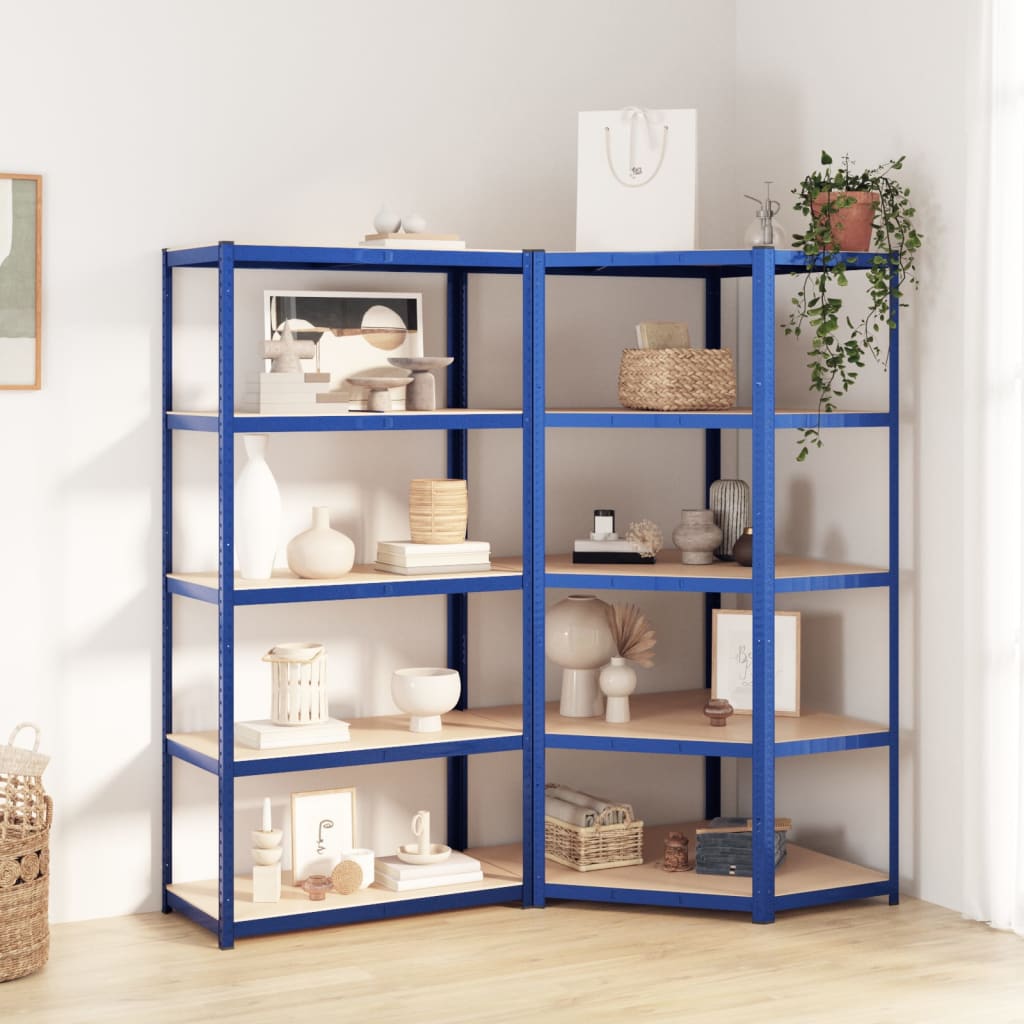 Opbergrek 5-laags 2 st staal & bewerkt hout blauw is nu te koop bij PeponiXL, paradijselijk wonen!