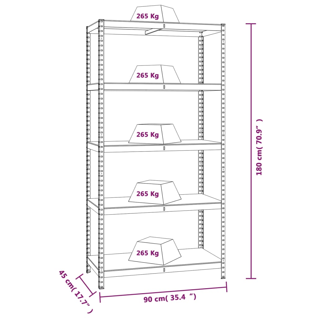 Opbergrek 5-laags 2 st staal en bewerkt hout zilverkleurig is nu te koop bij PeponiXL, paradijselijk wonen!