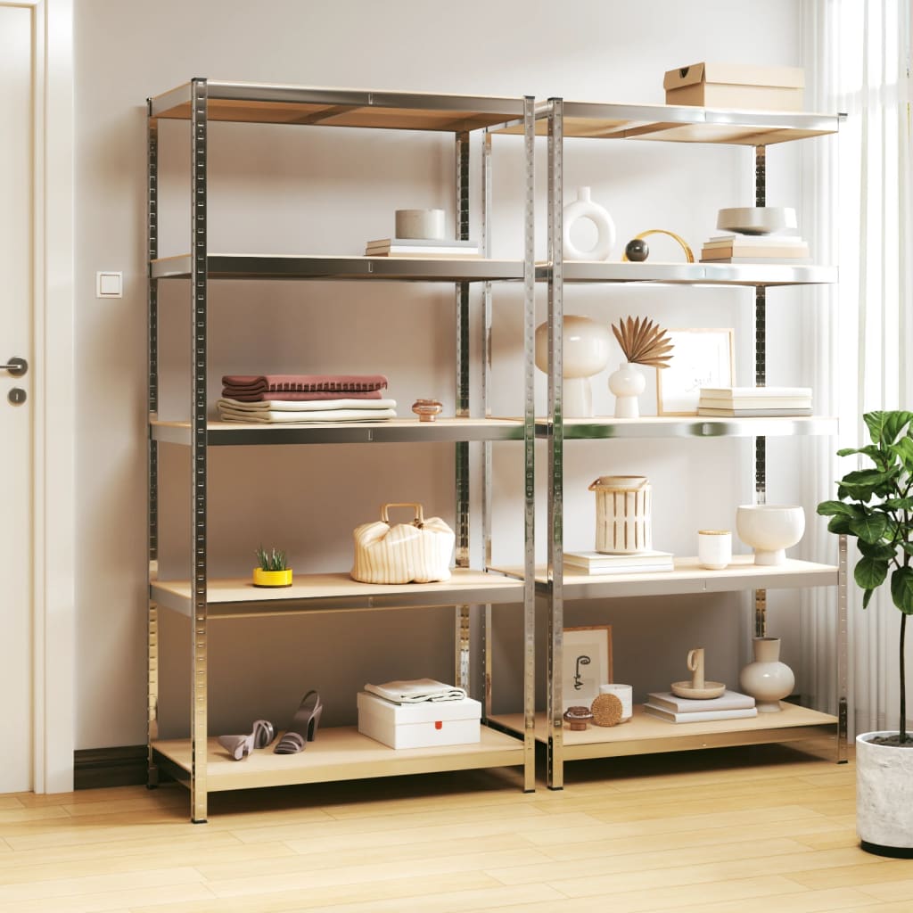 Opbergrek 5-laags 2 st staal en bewerkt hout zilverkleurig is nu te koop bij PeponiXL, paradijselijk wonen!