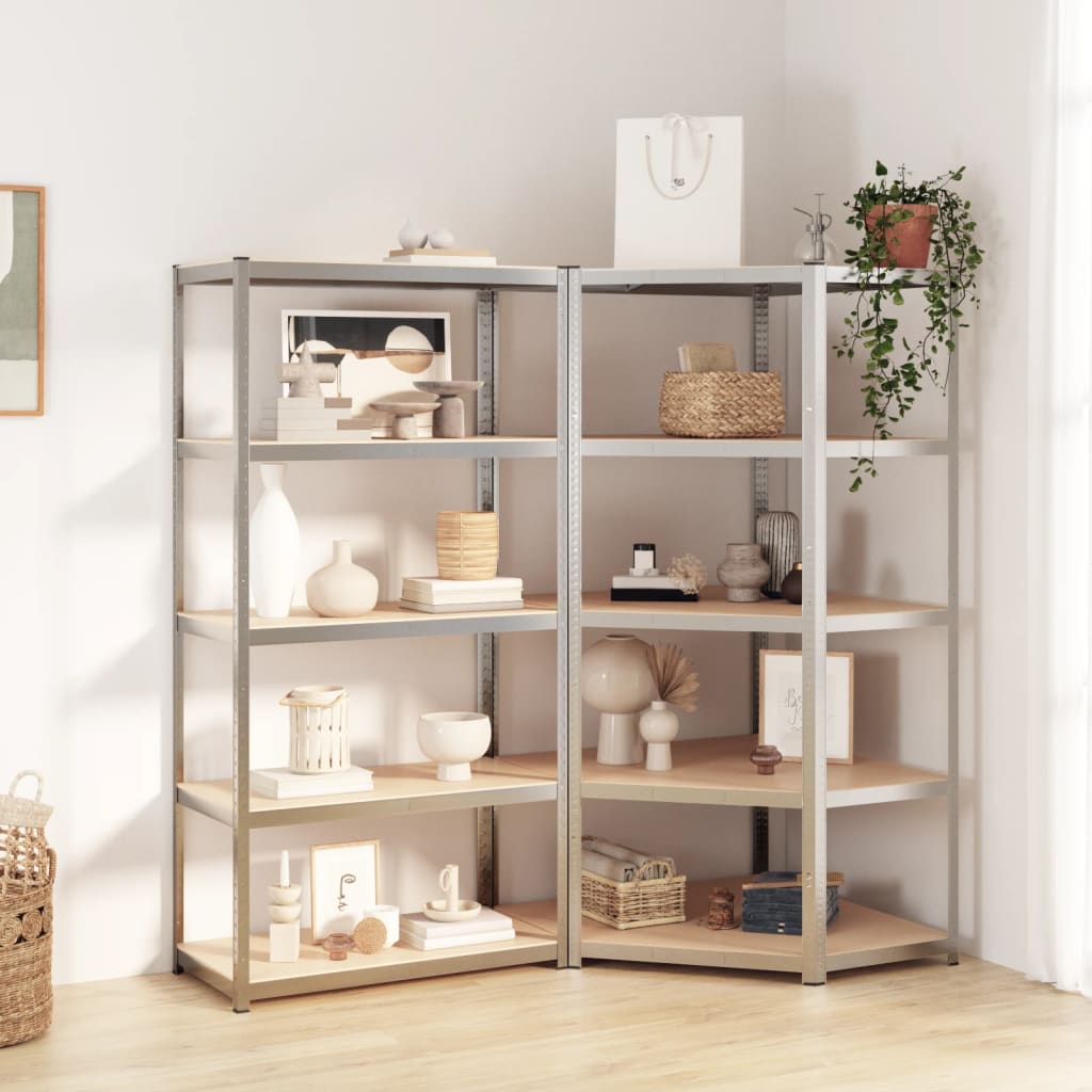 Opbergrek 5-laags 2 st staal en bewerkt hout zilverkleurig is nu te koop bij PeponiXL, paradijselijk wonen!