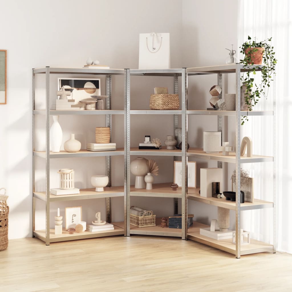 Opbergrekken 5-laags 3 st staal en bewerkt hout zilverkleurig is nu te koop bij PeponiXL, paradijselijk wonen!